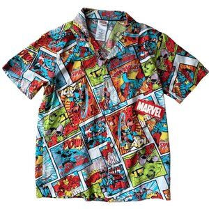 Marvel Avengers Kids Comic Print Button-Up Shirt Boys Size 12